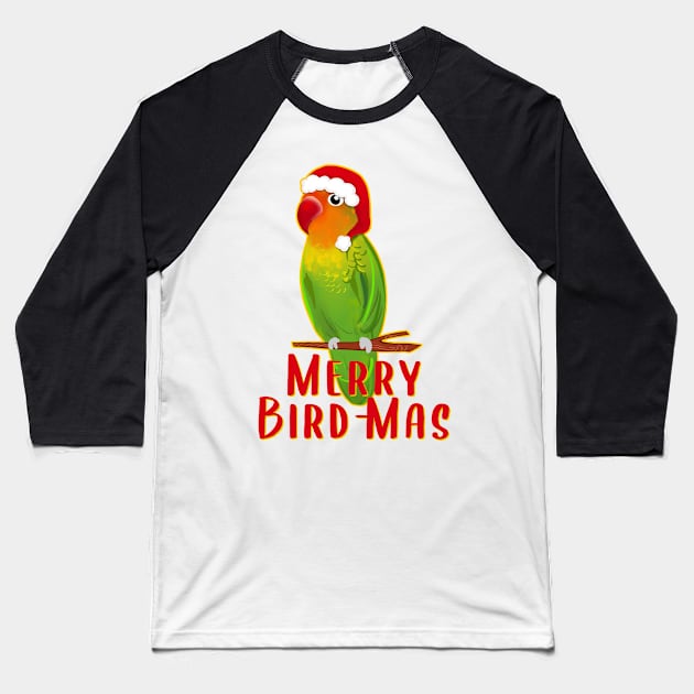 Funny Agapornis LoveBird Merry Bird-Mas Baseball T-Shirt by SusanaDesigns